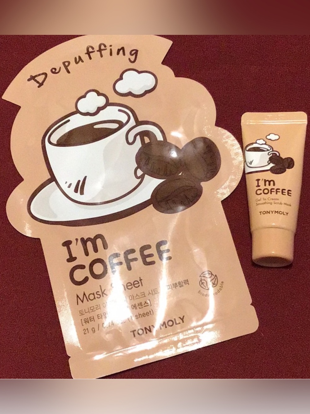 TONYMOLY I’m Coffee Gel to Cream Depuff Smoothing Mask and Mask Sheet Bundle